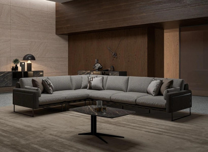 Gray ensemble living room sofa couch corner sofa L-shape furniture coffee table